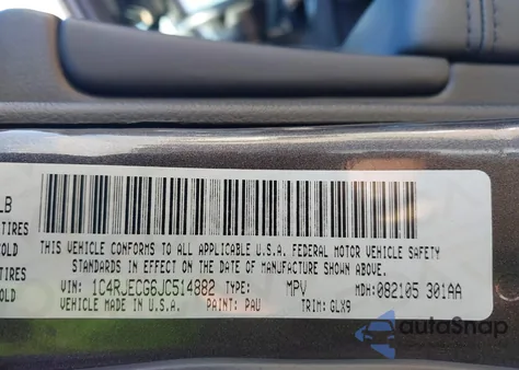 2018 Jeep Grand Cherokee Overland 4X2 из США, поврежденный, VIN 1C4RJECG6JC514882